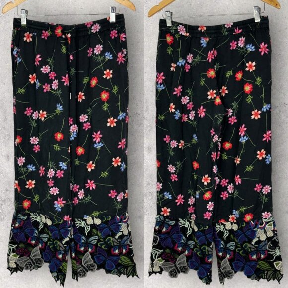 French Connection Wide Leg Crochet Floral Boho Pants Lyocell Lace Mix Trousers 2 - Picture 3 of 15